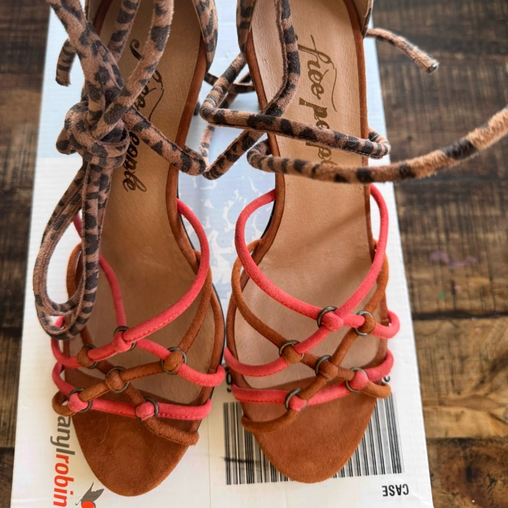 Free People Leopard and Pink Strappy Sandals
